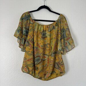 New York Company Sweet Pea collection XL Yellow Vintage Paisley Flutter Blouse